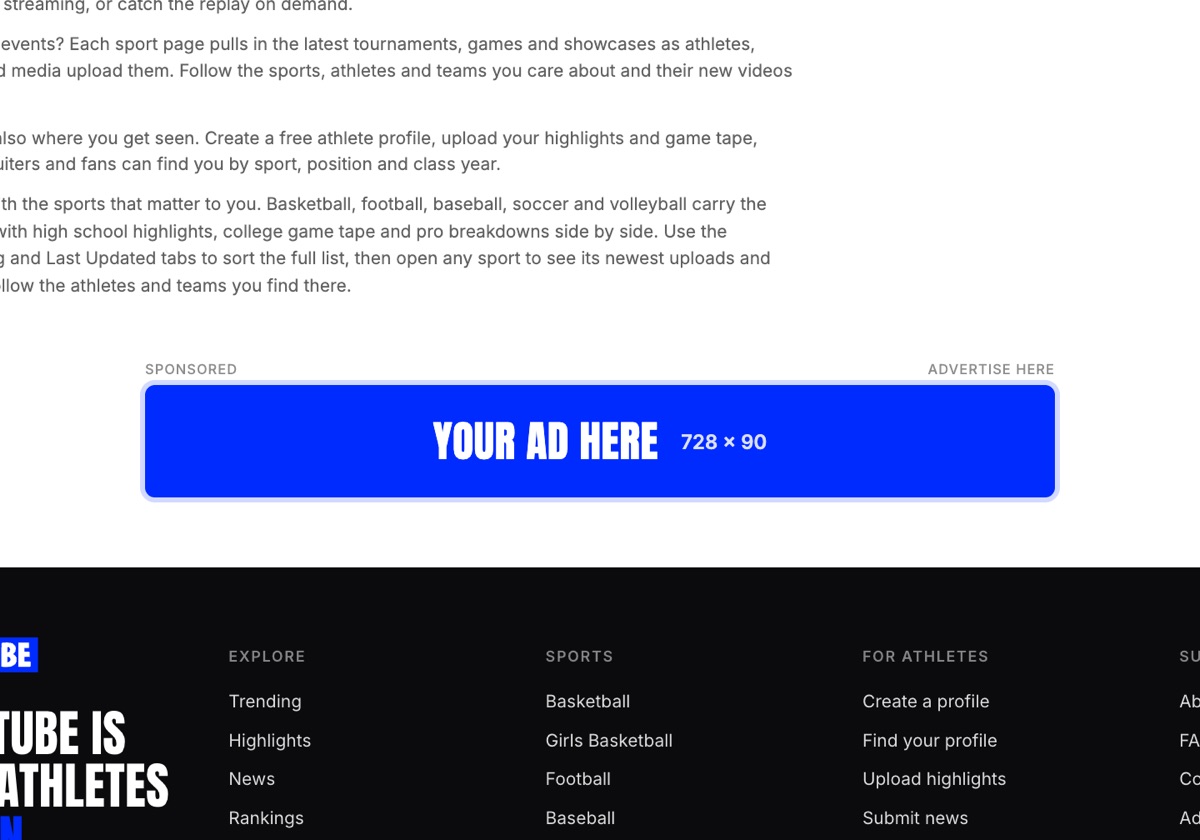 Footer placement on BallerTube