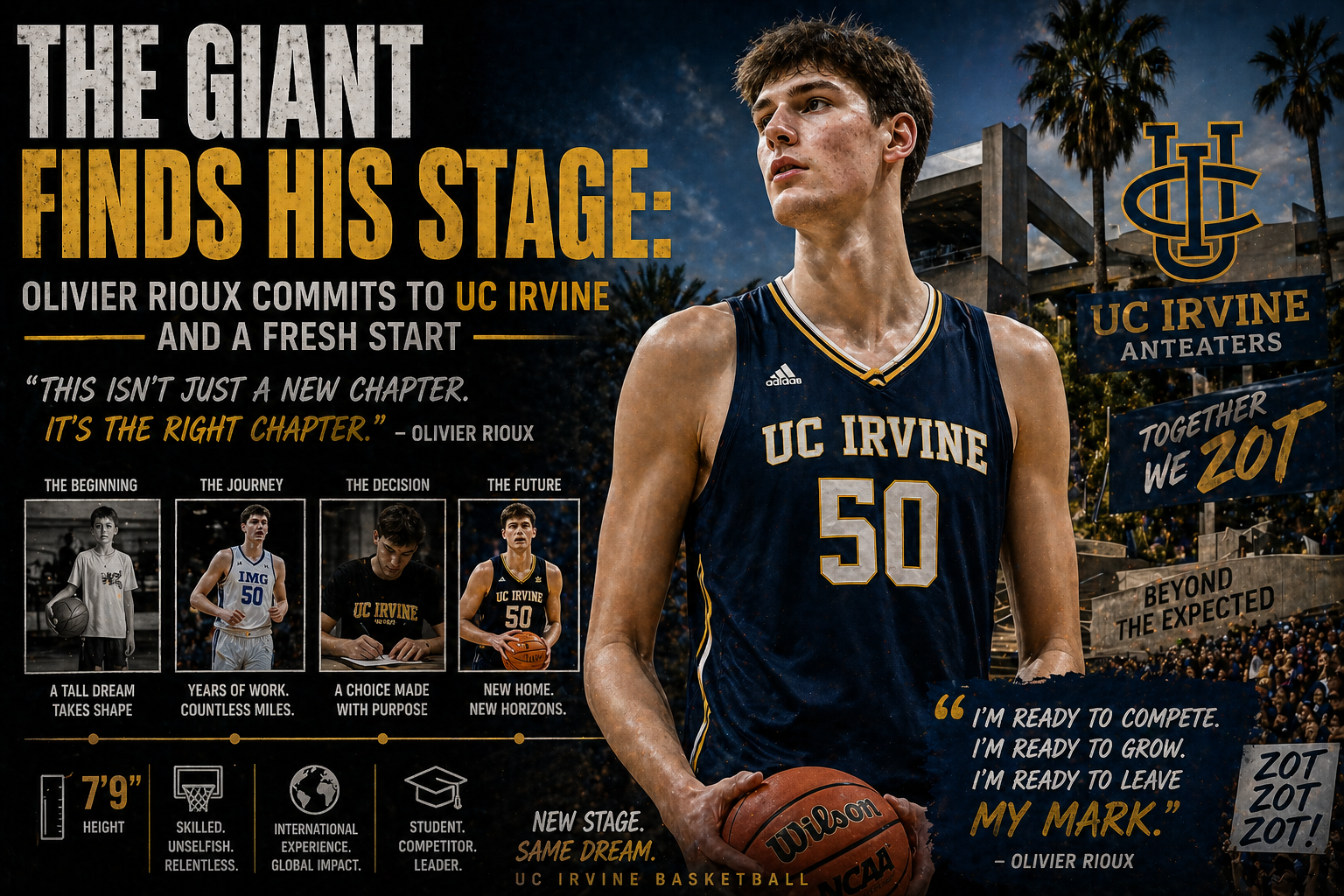The Giant Finds His Stage: Olivier Rioux Commits to UC Irvine and a Fresh Start