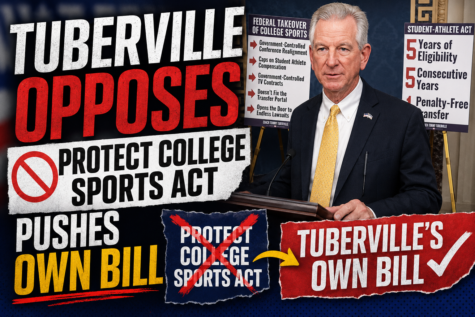 Tuberville Opposes Protect College Sports Act, Pushes Own Bill