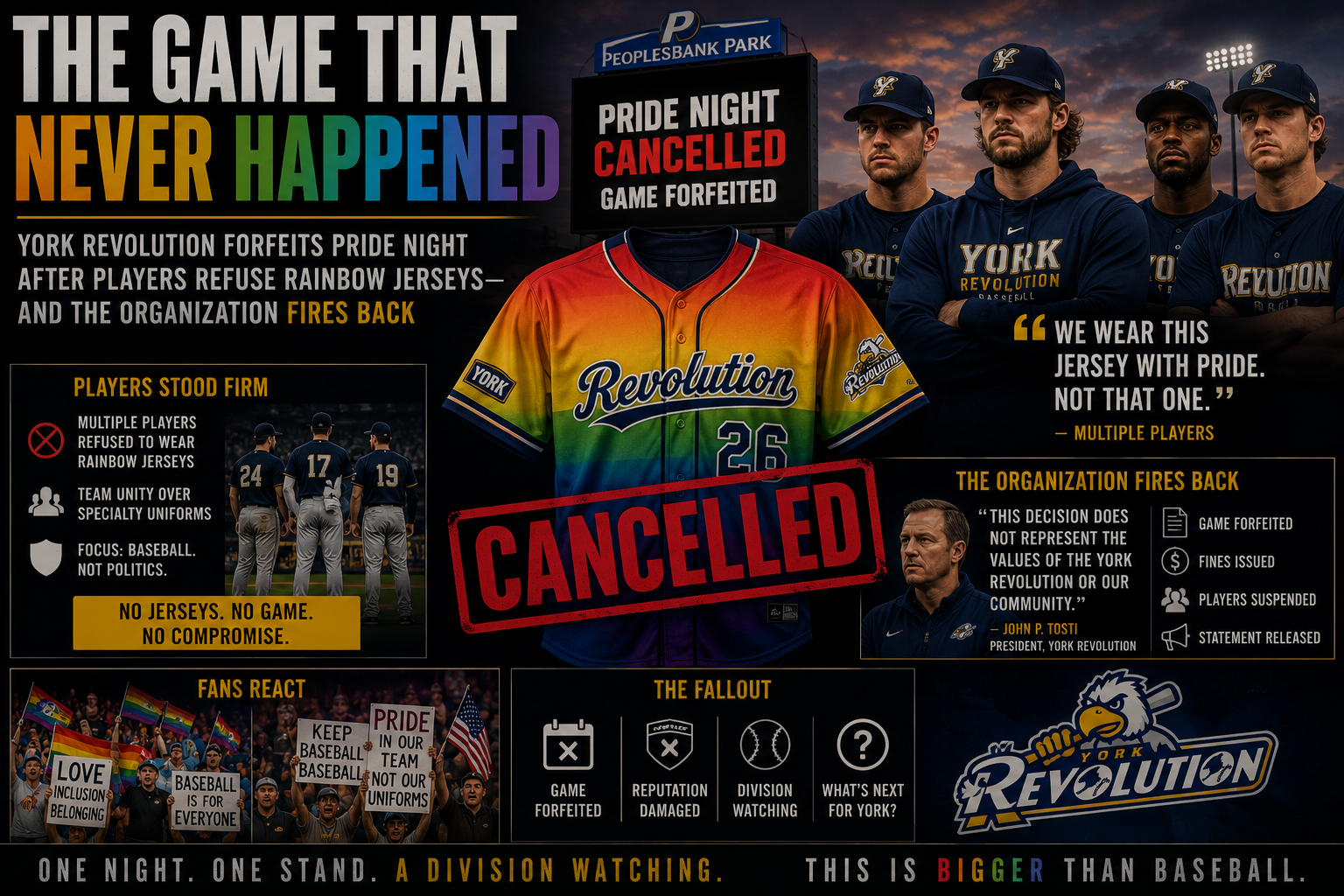 The Game That Never Happened: York Revolution Forfeits Pride Night After Players Refuse Rainbow Jerseys — and the Organization Fires Back