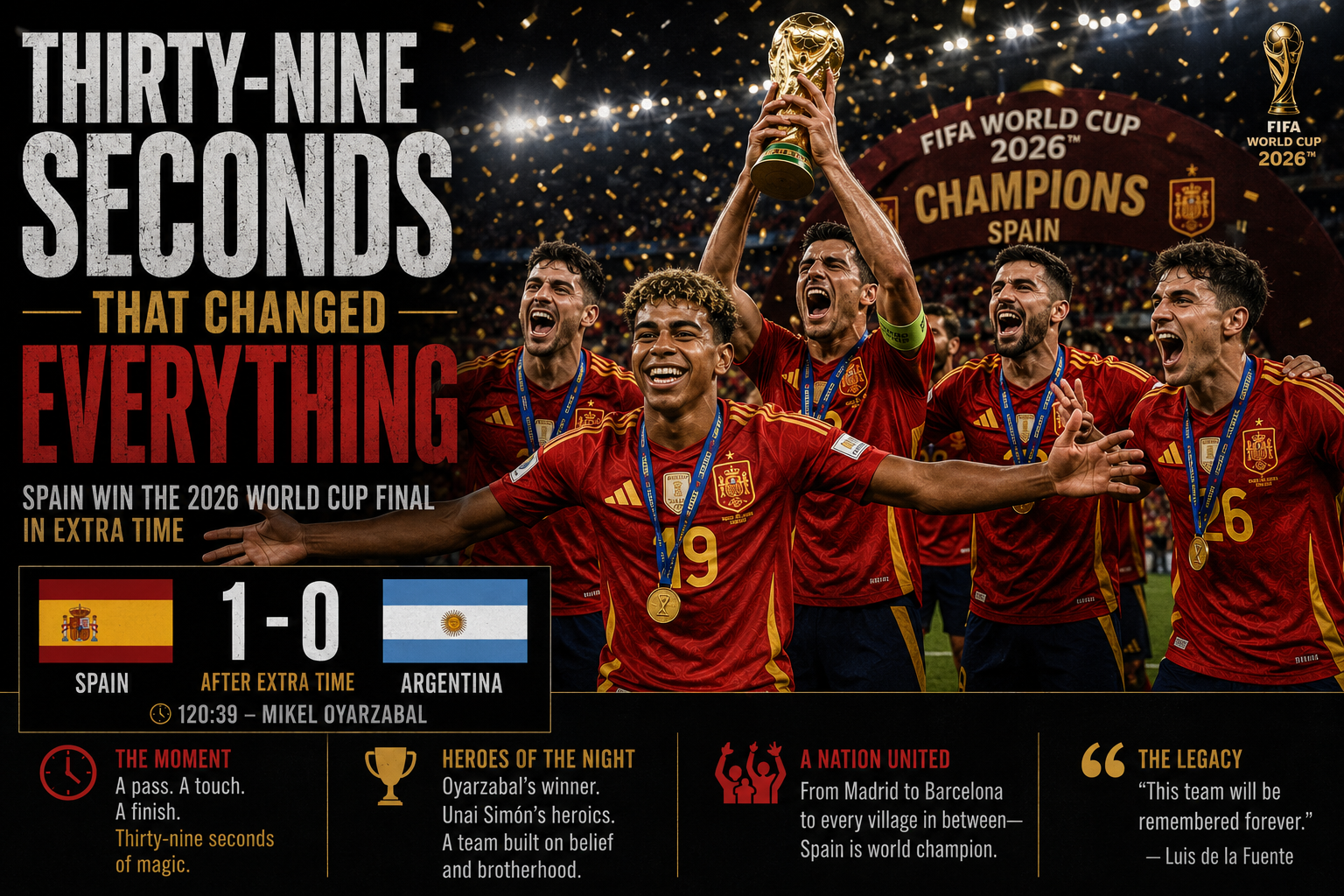 Thirty-Nine Seconds That Changed Everything: Spain Win the 2026 World Cup Final in Extra Time