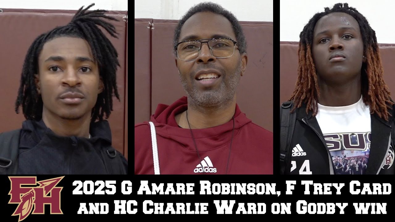 Florida High 2025 G Amare Robinson, F Trey Card and HC Charlie Ward Interview after 75-49 Godby win