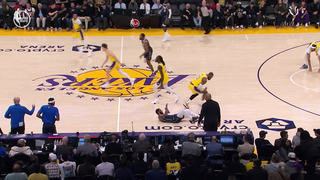 Kyrie exits to the locker room after this tackle by LeBron