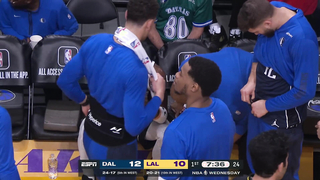 Kyrie exits to the locker room after this tackle by LeBron