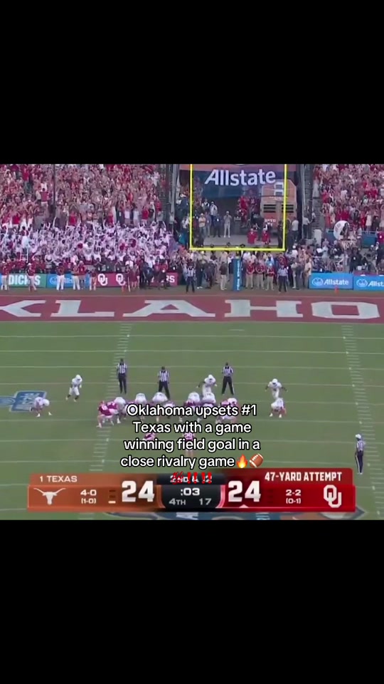 Oklahoma vs Texas Oklahoma upset game winning field goal rivalry game...