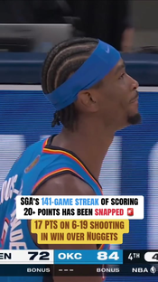 Shai scored under 20 points for the first time since October 30, 2024...