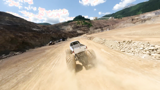 F1 Drivers Race HUGE Mega Trucks!