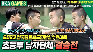 2023 National Badminton Championships for Elementary School Boys' Team Final: Boys' Doubles 1, Jang Seo-hu and Yoo Seung-hyuk (Dangjin Elementary A) vs. Jung Seong-chan and Lee Min-woo (Jeongeupdong Elementary A) [badminton game]