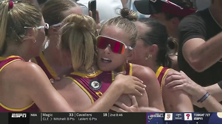 USC match point, celebration at 2024 NCAA beach volleyball championship