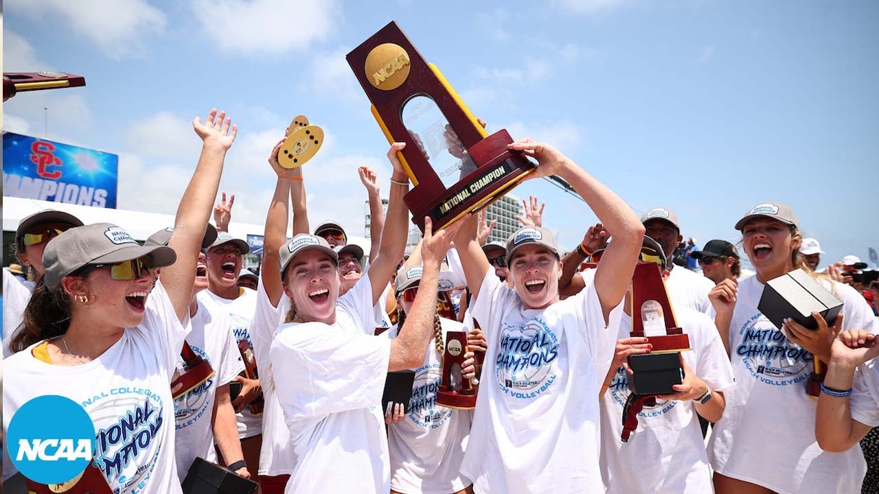 USC match point, celebration at 2024 NCAA beach volleyball championship