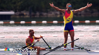 Romania digs deep, dominates final 500m in men's double sculls final | Paris Olympics | NBC sports