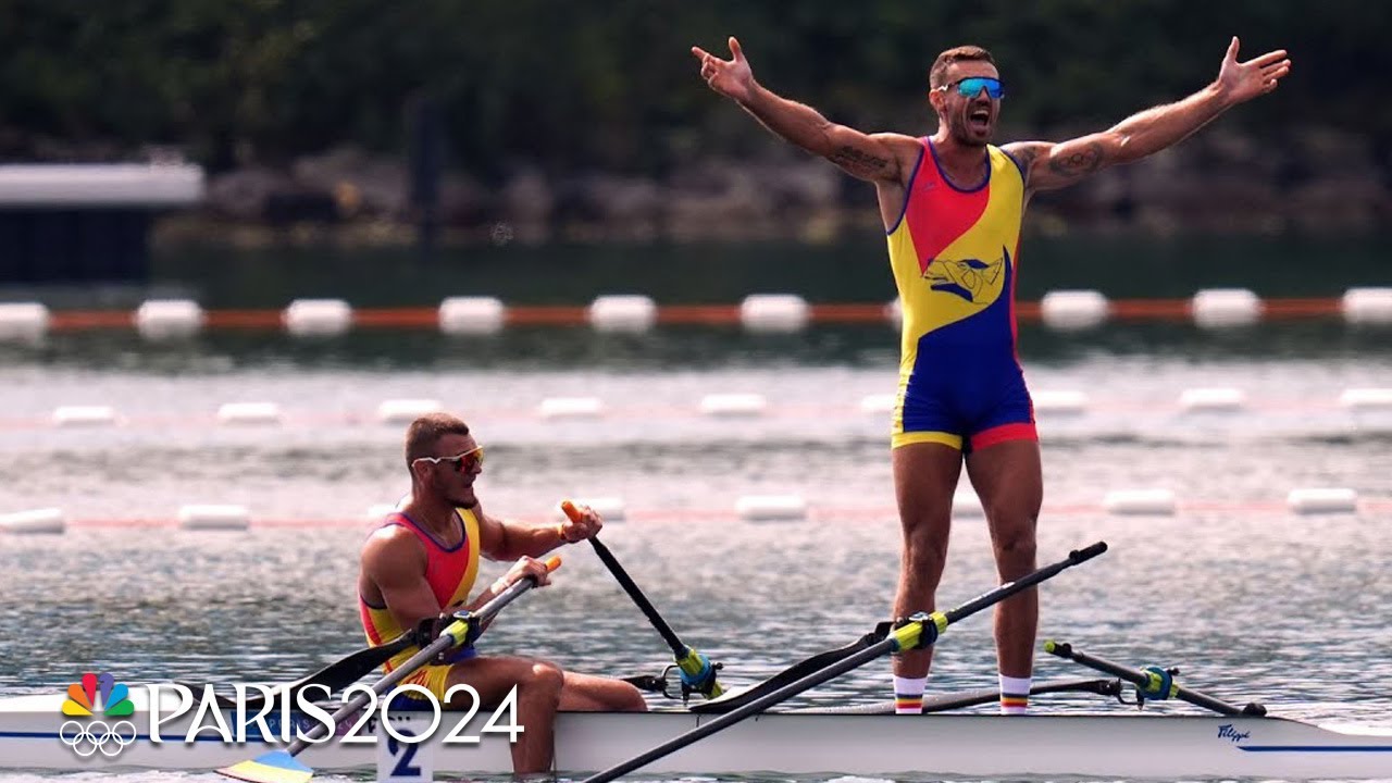 Romania digs deep, dominates final 500m in men's double sculls final | Paris Olympics | NBC sports