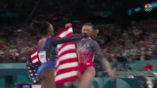 Simone Biles, Suni Lee, Rebeca Andrade CELEBRATE all-around gymnastics medals | Paris Olympics