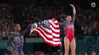 Simone Biles, Suni Lee, Rebeca Andrade CELEBRATE all-around gymnastics medals | Paris Olympics