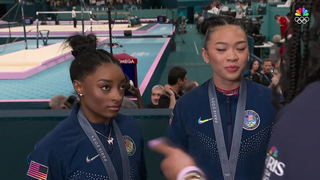 Simone Biles, Suni Lee, Rebeca Andrade CELEBRATE all-around gymnastics medals | Paris Olympics