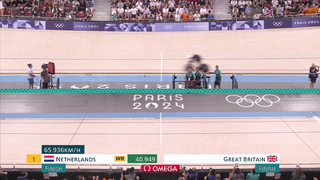 Netherlands' world record beats Great Britain in cycling track team sprint final | Paris Olympics