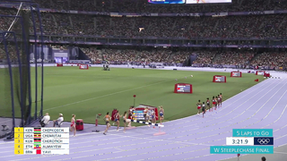 Winfred Yavi JUMPS FOR JOY after winning women's 3000m steeplechase gold | Paris Olympics