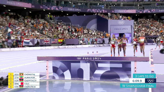 Winfred Yavi JUMPS FOR JOY after winning women's 3000m steeplechase gold | Paris Olympics