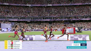 Winfred Yavi JUMPS FOR JOY after winning women's 3000m steeplechase gold | Paris Olympics
