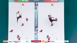 Aleksandra Miroslaw flies to speed climbing gold by 0.08 seconds | Paris Olympics | NBC Sports
