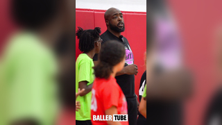Coach Slim Leads Campers Through Dynamic Warmup Stretch at the Elite 60 Showcase