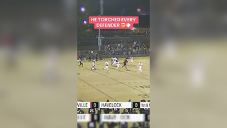 THIS PLAY WAS UNREAL @NFHSNetwork Havelock (NC) RB LeBron Sharpe makes defenders miss and breaks multiple tackles for a 64-yard TD. #football #shifty #juke #stiffarm #athlete #highschoolfootball #playoffs #touchdown #highlights