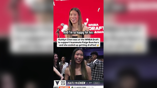 Kaitlyn Chen wasn’t invited to the WNBA Draft but showed up anyway to support UConn teammate Paige Bueckers… She would end up getting picked completely by surprise, going 30th overall to the Golden State Valkyries What a moment (: SportsCenter, YahooSport