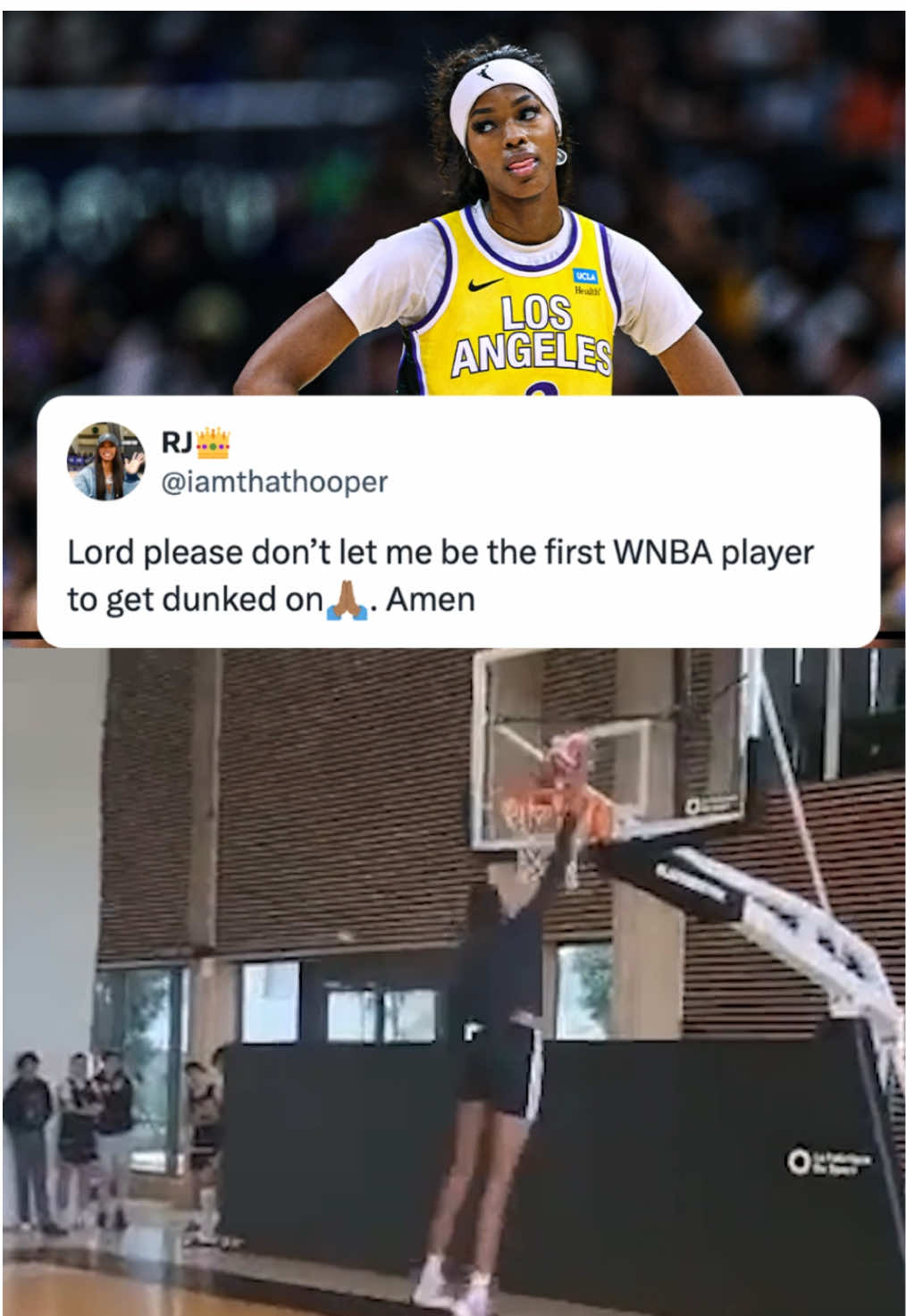 Rickea Jackson's response to a video of recently drafted Dominique Malonga #dunking on social media @espnW (via rickea/IG agence_comsport/IG) #WNBA #draft