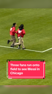 Chaos after the #cf97 vs #InterMiamiCF game. First kid jumps the barrier and manages to get a selfie on the field with Messi and two more try the same shortly after. Field security getting a workout today at Soldier Field. #mls #chicago #soccer #soldierfi