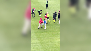 Chaos after the #cf97 vs #InterMiamiCF game. First kid jumps the barrier and manages to get a selfie on the field with Messi and two more try the same shortly after. Field security getting a workout today at Soldier Field. #mls #chicago #soccer #soldierfi