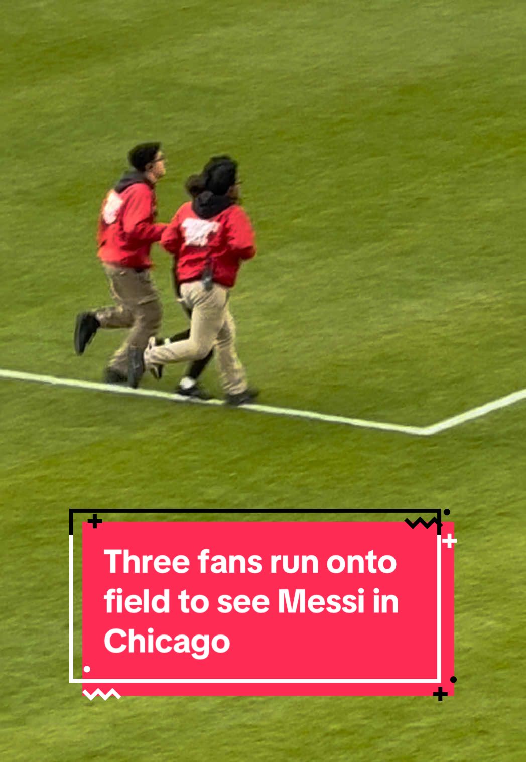 Chaos after the #cf97 vs #InterMiamiCF game. First kid jumps the barrier and manages to get a selfie on the field with Messi and two more try the same shortly after. Field security getting a workout today at Soldier Field. #mls #chicago #soccer #soldierfi