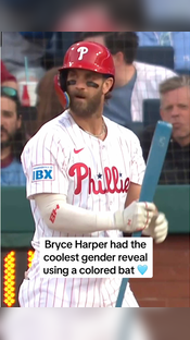 Trea Turner helped Bryce Harper with his in-game gender reveal (via @MLB, @nbcsphilly) #mlb #baseball #bryceharper #phillies #genderreveal