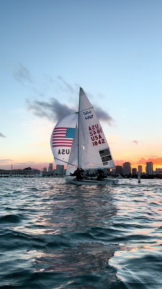 Shakedown sail at sunset #sailing #olympicsailing #miami #470sailin...