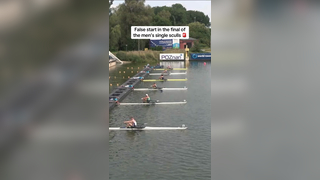 Danish single sculler August Wisholm with a false start in the men’s ...