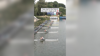 Danish single sculler August Wisholm with a false start in the men’s ...