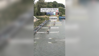 Danish single sculler August Wisholm with a false start in the men’s ...