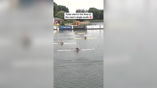 Danish single sculler August Wisholm with a false start in the men’s ...