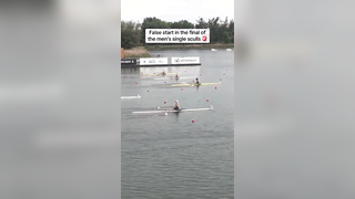 Danish single sculler August Wisholm with a false start in the men’s ...