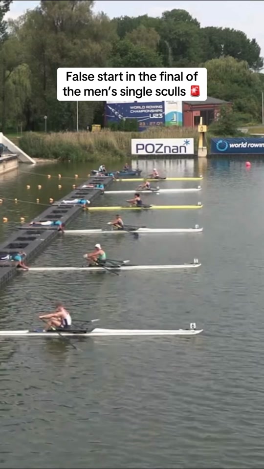 Danish single sculler August Wisholm with a false start in the men’s ...