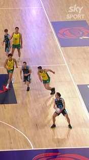 Junior Levi to the hoop with AUTHORITY! #netball #nzmen #transtasma...