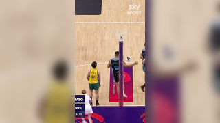 Junior Levi to the hoop with AUTHORITY! #netball #nzmen #transtasma...