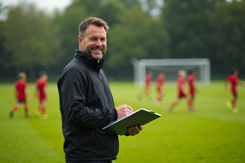 League director with a clipboard at a youth practice