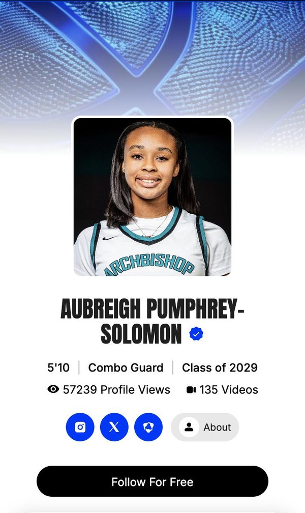 Athlete profile showing name, position, class year and 135 videos