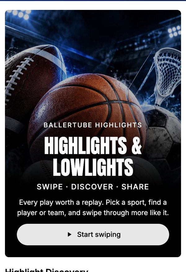 BallerTube highlights hub with sport and type filters
